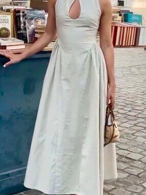 Cotton & Linen Pleated Cutout Long Dress Commense